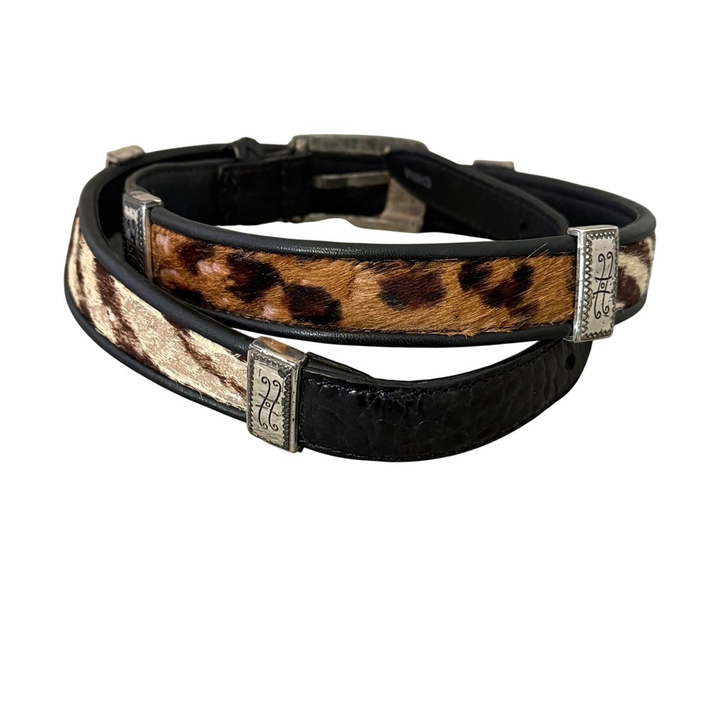 Brighton Animal Print Black Leather Skinny Belt Womens M Western Cowgirl BOHO